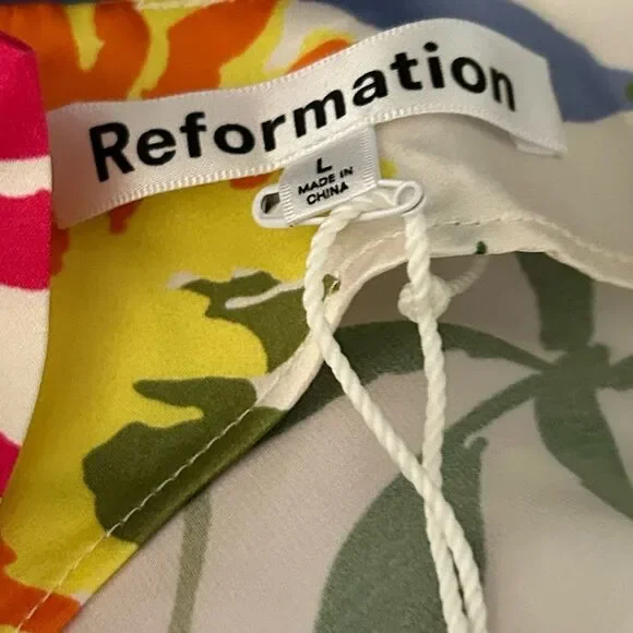 REFORMATION NWT Jennis Floral Silk Halter Mini Dress Low Back String Tie Large - Picture 10 of 10